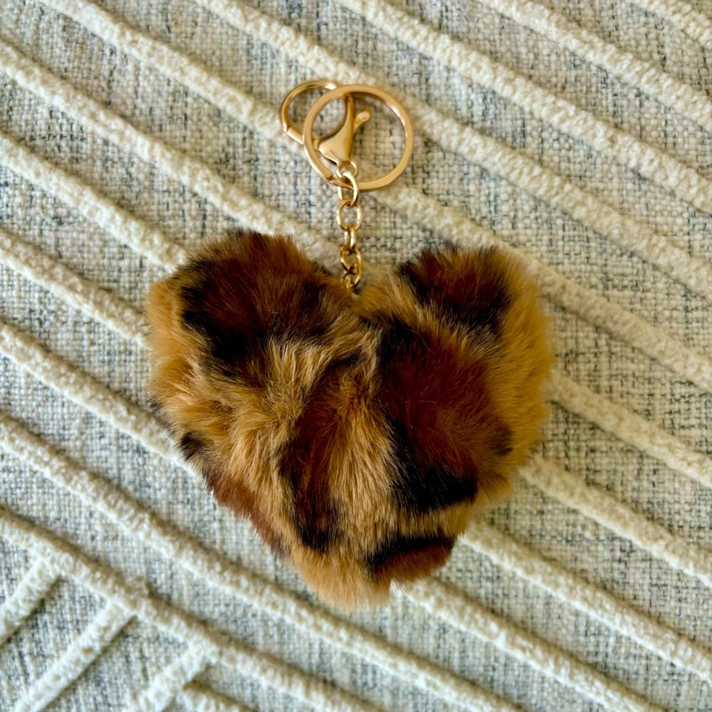 Leopard Plush Heart Soft Keychain NWOT Charm